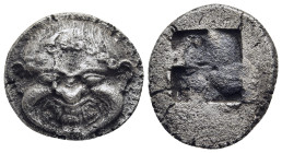 MACEDON. Neapolis. Stater (circa 500-480 BC).

Obv: Facing gorgoneion with protruding tongue.
Rev: Quadripartite incuse square.

SNG ANS 406-19; HGC 3...