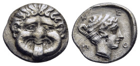 MACEDON. Neapolis. Hemidrachm (circa 375-350 BC).

Obv: Facing gorgoneion.
Rev: ΝΕΟΠ.
Head of nymph right within incuse square.

SNG ANS 431ff.; HGC 3...