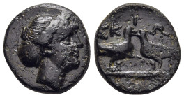 MACEDON. Skione. Ae (circa 400-350 BC).

Obv: Head of female to right.
Rev: Two doves standing facing one another; ΣKIΩ[NAIΩN] around. 

SNG ANS 717 v...