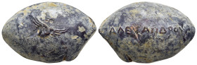MACEDON(?). Sling shot bullet bearing the name 'Alexander'. Lead.

Obv: Dove with open wings flying right.
Rev: AΛEΞANΔPOY.

There is enough data with...