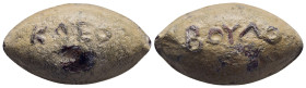 MACEDON(?). Sling shot bullet with Greek words 'ΚΛΕΟ ΒΟΥΛΟ'. Lead.

Obv: ΚΛΕΟ.
Rev: ΒΟΥΛΟ.

There is enough data within the academia that suggests tha...