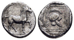 KINGS of MACEDON. Alexander I (498-454 BC). Tetrobol. Aigai, struck circa 460-451 BC.

Obv: Horse prancing right.
Rev: Crested helmet with nose guard ...