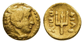 KINGS OF MACEDON. Philip II (359-336 BC). GOLD 1/8 Stater. Pella (circa 340-328). 

Obv: Head of Herakles to right, wearing lion's skin headdress. 
Re...