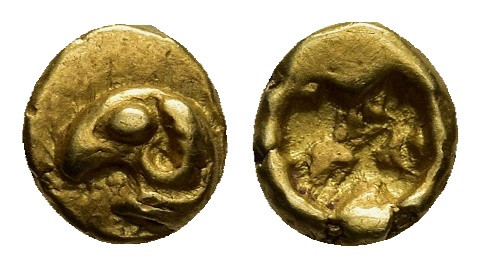 IONIA. Uncertain. ELECTRUM 1/48 Stater (circa 600-550 BC).

Obv: Head of ram lef...
