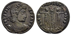 CONSTANS (337-350). Follis. Siscia.

Obv: CONSTANS P F AVG.
Laureate, draped and cuirassed bust right.
Rev: GLORIA EXERCITVS // • B SIS •.
Two soldier...