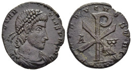 CONSTANTIUS II (337-361). Ae Centenionalis. Revolt of Poemenius issue(?). Treveri.

Obv: D N CONSTANTIVS P F AVG.
Diademed, draped and cuirassed bu...