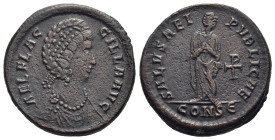 AELIA FLACCILLA (Augusta, 379-388). Ae Follis. Constantinople.

Obv: AEL FLACCILLA AVG.
Diademed and draped bust right.
Rev: SALVS REIPVBLICAE / CONSЄ...