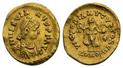 MARCIANUS (450-457). GOLD Tremissis. Constantinople.

Obv: D N MARCIANVS P F AVG.
Diademed, draped and cuirassed bust right.
Rev: VICTORIA AVGVSTORVM ...