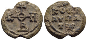 BYZANTINE EMPIRE. Lead Seal (circa 8th-9th centuries). 

Obv: Large cruciform monogram of ΘЄOTOKЄ.
Rev: Greek legend in three lines.

Condition: Good ...
