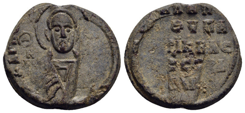 BYZANTINE EMPIRE. Lead Seal (circa 11th century). 

Obv: Nimbate bust of Saint N...