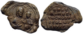 BYZANTINE EMPIRE. Lead Seal (circa 12th century). 

Obv: Nimbate bust of the virgin Mary facing, holding the child Christ on her side (Madonna Hodeget...