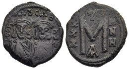 LEO III THE "ISAURIAN", with CONSTANTINE V (717-741). Follis. Constantinople.

Obv: LEOn S COnST.
The busts of Leo, with short beard, and Constantine ...