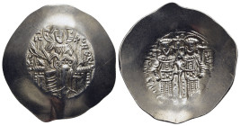 ALEXIUS III ANGELUS COMNENUS (1195-1203). Pale Electrum Trachy. Constantinople.

Obv: +ΚЄ ROHΘЄI.
Christ Nimbate, seated facing on throne without back...