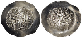 ALEXIUS III ANGELUS COMNENUS (1195-1203). Pale Electrum Trachy. Constantinople.

Obv: +ΚЄ ROHΘЄI.
Christ Nimbate, seated facing on throne without back...