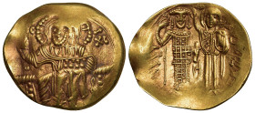 EMPIRE OF NICAEA. John III Ducas-Vatazes (1222-1254). GOLD Hyperpyron. Magnesia.

Obv: IC - XC.
Christ Pantokrator seated facing on throne; sigla: (pe...