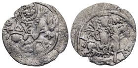 ALEXIUS II EMPEROR OF TREBIZOND (1297-1330). Asper.

Obv: St. Eugenius, holding cruciform scepter, on horseback right; trefoil below and to right.
...