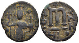 ISLAMIC. Time of the Rashidun. Pseudo-Byzantine types (AH 15/16-23/4). Fals, imitating a 'Constantinople follis of Constans II', uncertain mint.

Obv:...