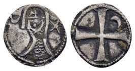 CRUSADER STATES. Antioch. Bohemond III (1163-1201). Obol.

Obv: Cross pattée; annulets in quarters.
Rev: Fleur-de-lis.

Transformed from a Denier of B...
