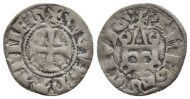 CRUSADER STATES. Frankish Greece. Duchy of Athens. Guillaume de La Roche (1280-1287) or Gui II de La Roche (1287-1308). Denier Tournois.

Obv: Cross p...