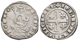 CRUSADER STATES. Kingdom of Cyprus. Henry II (Second reign, 1310-1324). Demi Gros.

Obv: King seated facing, holding sceptre and globus.
Rev: Jerusale...