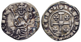 CRUSADER STATES. Kingdom of Cyprus. Hugh IV (1324-1359). Demi Gros.

Obv: King seated facing, holding sceptre and globus.
Rev: Jerusalem cross.

Metca...