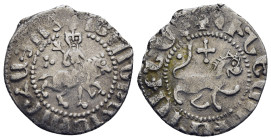 CILICIAN ARMENIA. Royal. Levon III (1301-1307). Takvorin.

Obv: The king on horseback right; control: three pellets behind.
Rev: Lion walking right, c...