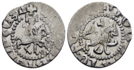 CILICIAN ARMENIA. Royal. Oshin. (1308-1320). Takvorin. Sis mint. 

Obv: Oshin on horseback riding right, head facing, holding lis-tipped scepter; cont...