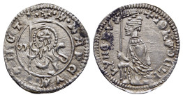 ITALY. Venezia (Venice). Giovanni Delfino (1356-1361). Soldino.

Obv: + IOhS DELPhYNO DVX.
Doge kneeling left, holding banner.
Rev. + S MARCVS VENETI....