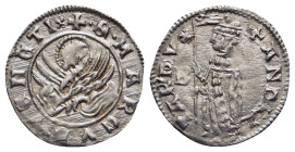 ITALY. Venice. Andrea Contarini (1367-1382). Soldino.

Obv: +ANDR'Q TAR' DVX
Doge kneeling left, holding banner; to left, B.
Rev. +•S• MARCVS• VENETI
...