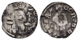 SERBIA. Stefan Lazar (1371-1389). Dinar.

Obv: IC - XC.
Christ Pantokrator seated facing on throne.
Rev: CONTE LASAR.
Stefan Lazar standing facing, ho...