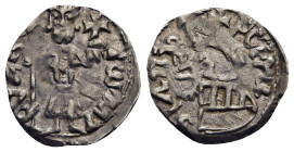 WALLACHIA. Mircea I cel Bătrîn (1386-1394 and 1397-1418). AR Ducat or Dinar.

Obv: Mircea standing facing, holding spear and Christogram(?).
Rev: E...