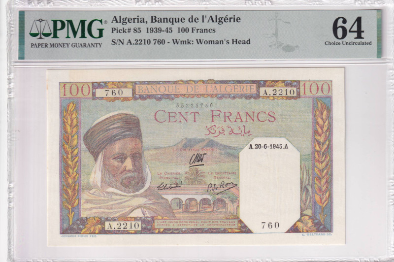 Algeria, 100 Francs, 1939/1945, UNC, p85

PMG 64

Estimate: USD 100-200