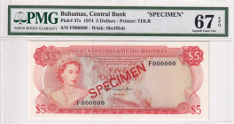 Bahamas, 5 Dollars, 1974, UNC, p37s, SPECIMEN