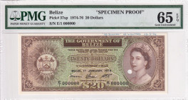 Belize, 20 Dollars, 1974/1976, UNC, p37sp, SPECİMEN PROOF