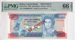 Belize, 100 Dollars, 1990, UNC, p57as, SPECIMEN