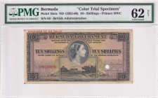Bermuda, 10 Shillings, 1952-66, UNC, p19cts, COLOR TRIAL SPECIMEN