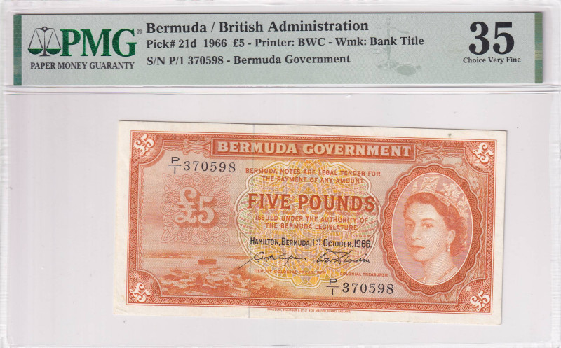 Bermuda, 5 Pounds, 1966, VF, p21d

PMG 35, Queen Elizabeth II Portrait

Esti...