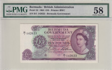Bermuda, 10 Pounds, 1964, AUNC, p22a