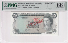 Bermuda, 20 Dollars, 1976, UNC, p31bs, SPECIMEN