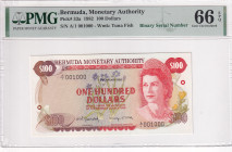 Bermuda, 100 Dollars, 1982, UNC, p33a, 1000 Serial Number
