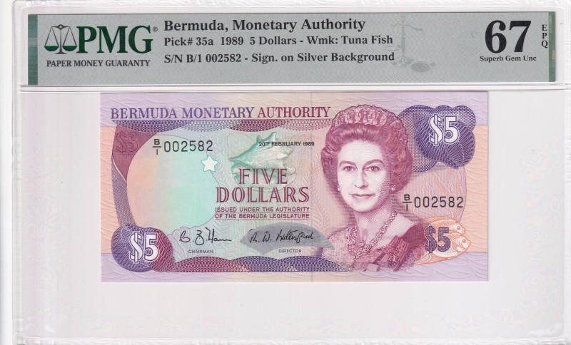 Bermuda, 5 Dollars, 1989, UNC, p35a

PMG 67 EPQ, High condition , Queen Elizab...