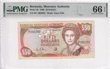 Bermuda, 50 Dollars, 1989, UNC, p38, 292 Serial Number