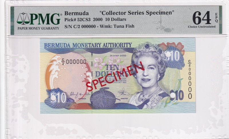 Bermuda, 10 Dollars, 2000, UNC, p52CS3, SPECIMEN

PMG 64 EPQ, Collector Series...