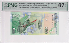 Bermuda, 20 Dollars, 2009, UNC, p60as, SPECIMEN