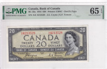Canada, 20 Dollars, 1954, UNC, p70a