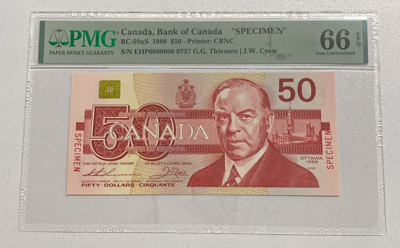 Canada, 50 Dollars, 1988, UNC, p98a, SPECIMEN

PMG 66 EPQ

Estimate: USD 500...