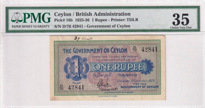 Ceylon, 1 Rupee, 1925/1936, VF, p16b

PMG 35

Estimate: USD 100-200