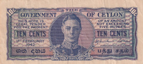 Ceylon, 10 Cents, 1942, VF, p43a