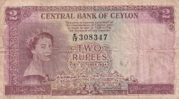 Ceylon, 2 Dollars, 1954, VF, p50