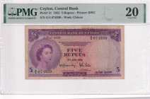 Ceylon, 5 Rupees, 1952, VF, p51